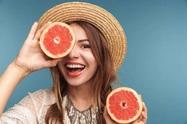 Imagen Una Mujer Bonita Feliz Posando Aislada Sobre Fondo Pared —  Fotos de Stock