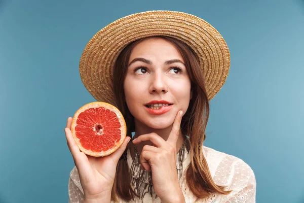 Imagen Una Mujer Bonita Pensativa Posando Aislada Sobre Fondo Pared — Foto de Stock