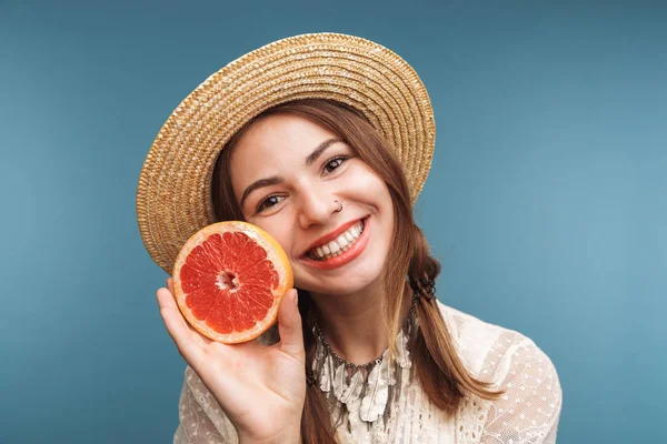 Imagen Una Mujer Bonita Feliz Posando Aislada Sobre Fondo Pared — Foto de Stock