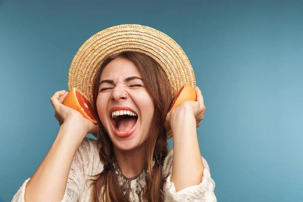 Imagen Una Mujer Bonita Emocionada Feliz Posando Aislada Sobre Fondo — Foto de Stock