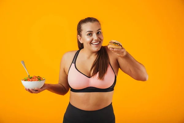 Portrait Cheerful Overweight Fitness Woman Wearing Sports Clothing Standing Isolated — Stock Photo, Image