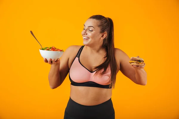 Portret Van Een Vrouw Van Vrolijke Overgewicht Fitness Sport Kleding — Stockfoto