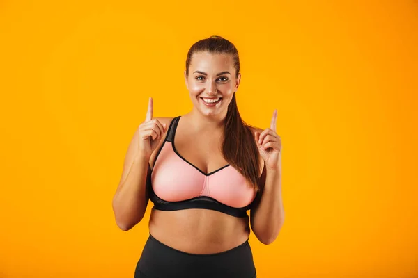 Portret Van Een Vrouw Van Vrolijke Overgewicht Fitness Het Dragen — Stockfoto