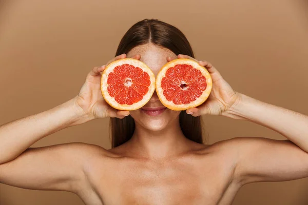 Retrato Belleza Una Hermosa Mujer Sana Topless Con Pelo Rojo — Foto de Stock