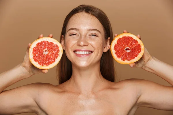 Beauty Porträtt Vacker Hälsosam Ung Topless Kvinna Med Långa Röda — Stockfoto