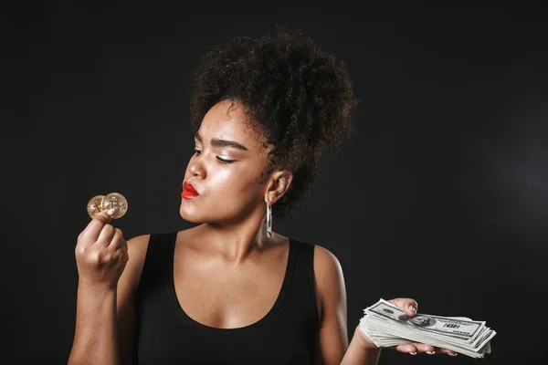 Porträt Einer Glücklichen Afroamerikanischen Frau Mit Make Die Isoliert Vor — Stockfoto