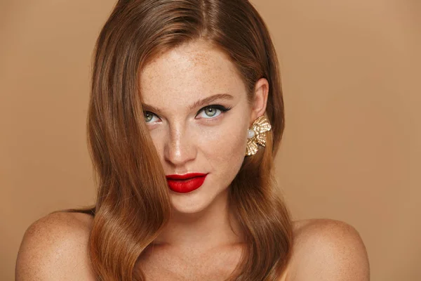 Bilden Posh Bar Överkropp Kvinna 20S Med Vacker Makeup Tittar — Stockfoto
