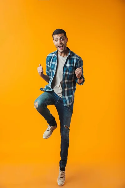 Retrato Completo Joven Feliz Con Camisa Cuadros Aislada Sobre Fondo — Foto de Stock