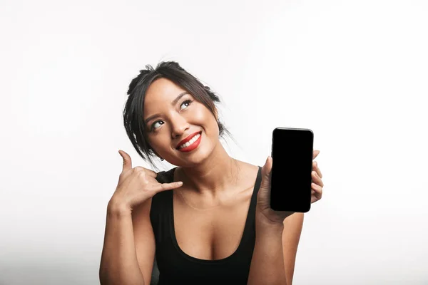 Sorrindo Jovem Asiático Mulher Isolado Sobre Branco Fundo Mostrando Branco — Fotografia de Stock