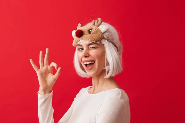 Bild Einer Jungen Glücklichen Frau Karneval Weihnachtskostüm Gekleidet Posiert Isoliert — Stockfoto