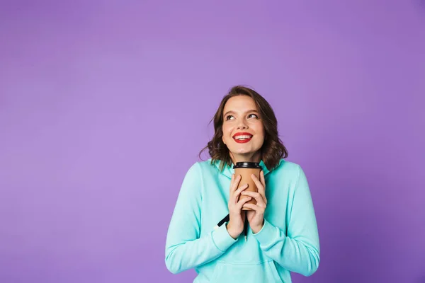 Imagem Uma Bela Jovem Excitada Posando Isolado Sobre Parede Fundo — Fotografia de Stock