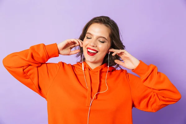 Image Excited Beautiful Young Woman Posing Isolated Purple Background Wall — Stock Photo, Image