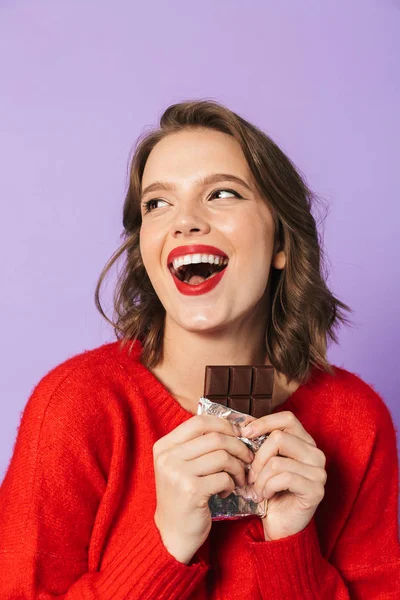 Imagem Uma Jovem Emocional Chocado Posando Isolado Sobre Parede Fundo — Fotografia de Stock