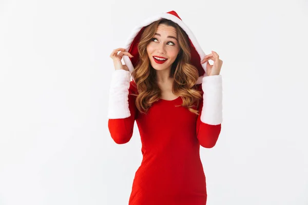 Bild Positiver Mädchen 20Er Jahre Mit Weihnachtlichem Rotem Kleid Das — Stockfoto
