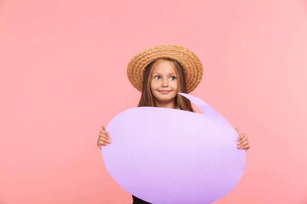 Portrait Cheerful Little Girl Wearing Summer Hat Isolated Pink Background — Stock Photo, Image