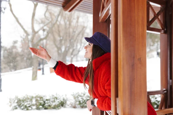 Imagen Una Hermosa Joven Aire Libre Caminando Bosque Nieve Del —  Fotos de Stock