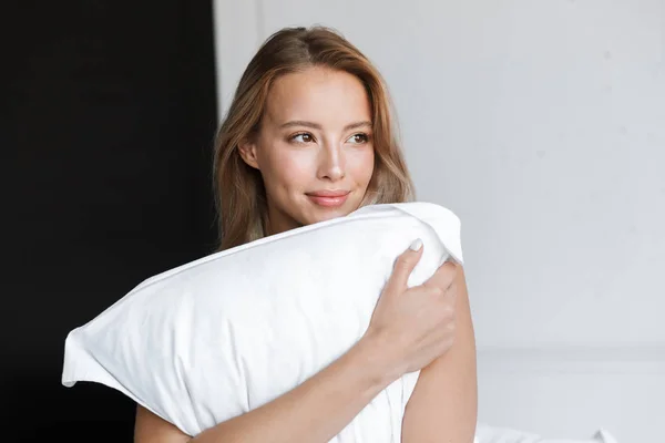 Foto Einer Erstaunlichen Schönen Jungen Frau Dessous Unterwäsche Morgen Bett — Stockfoto