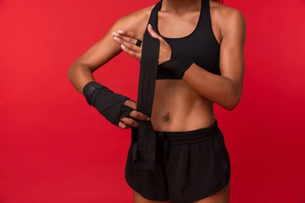 Зображення Спортивний Жінка Чорному Спортивний Одяг Носіння Пов Язки Спорту — стокове фото