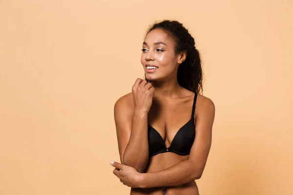 Retrato Belleza Mujer Sensual Con Lencería Negra Pie Aislada Sobre —  Fotos de Stock