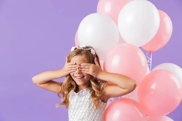 Cute Pretty Little Girl Dressed Princess Dress Isolated Violet Background — Stock Photo, Image