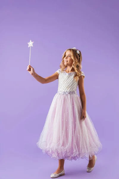 Full Length Portrait Smiling Pretty Girl Dressed Princess Dress Isolated — Stock Photo, Image