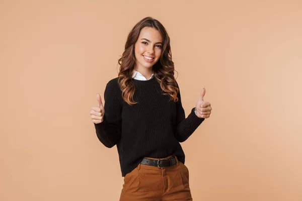 Imagen Una Hermosa Mujer Emocional Feliz Increíble Posando Aislada Mostrando —  Fotos de Stock