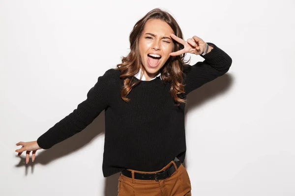 Imagen Una Hermosa Mujer Emocional Feliz Increíble Posando Aislado Hacer — Foto de Stock