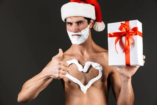 Bild Von Hübschen Jungen Weihnachtsmann Nackt Posiert Isoliert Über Dunklen — Stockfoto