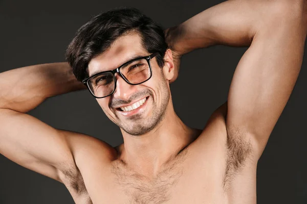 Image Handsome Young Man Isolated Dark Background Wearing Eyeglasses — Stock Photo, Image