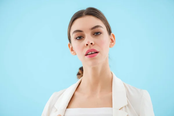 Image Beautiful Young Woman Posing Isolated Blue Background — Stock Photo, Image