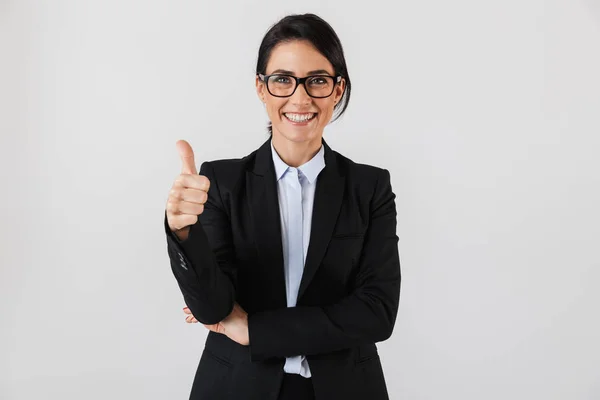 Portrait Caucasian Businesswoman 30S Formal Wear Eyeglasses Standing Office Isolated — Stock Photo, Image