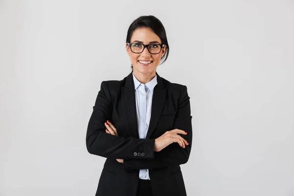 Retrato Exitosa Mujer Negocios Años Ropa Formal Gafas Vista Pie —  Fotos de Stock