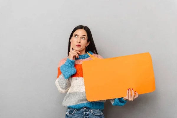 Retrato Mujer Adulta Años Sosteniendo Pancarta Blanco Para Texto Aislado —  Fotos de Stock