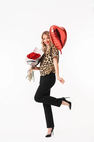 Full Length Portrait Beautiful Young Blonde Woman Standing Isolated White — Stock Photo, Image