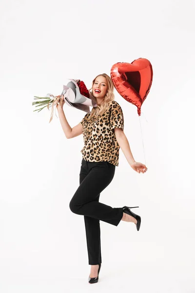 Full Length Portrait Beautiful Young Blonde Woman Standing Isolated White — Stock Photo, Image