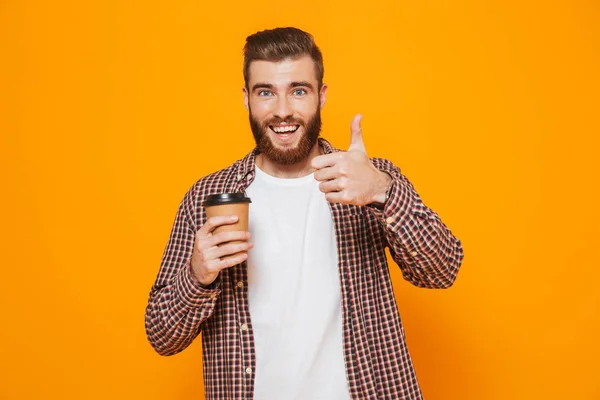 Retrato Joven Alegre Con Ropa Casual Pie Aislado Sobre Fondo — Foto de Stock