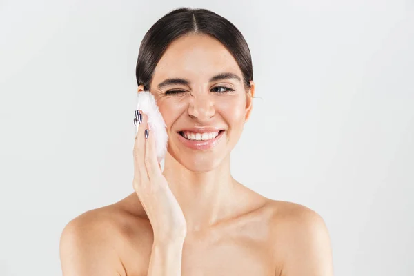 Retrato Belleza Una Atractiva Mujer Sana Pie Aislada Sobre Fondo — Foto de Stock