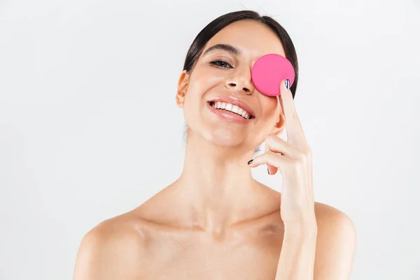 Retrato Belleza Una Atractiva Mujer Sana Pie Aislada Sobre Fondo — Foto de Stock