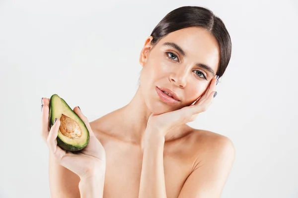 Retrato Belleza Una Atractiva Mujer Sana Pie Aislada Sobre Fondo — Foto de Stock