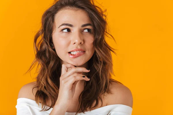 Portrait of a lovely young woman wearing white shirt — Stock Photo, Image