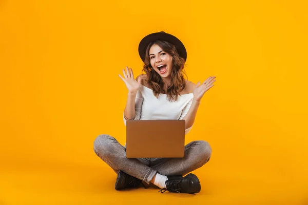 Portrait of a cheerful young woman wearing white shirt — Stock Photo, Image