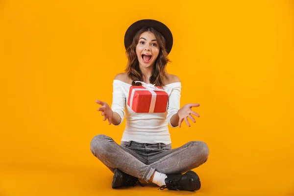 Portrait of a cheerful young woman wearing white shirt — Stock Photo, Image