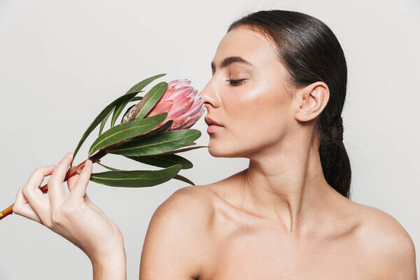 Beauty portrait of a young healthy attractive brunette woman