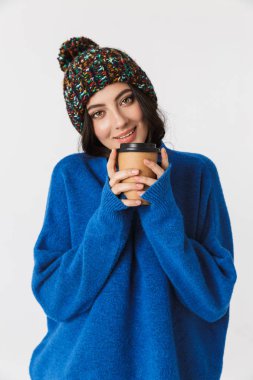 Avrupa 30'lu giyen kış şapka gülümseyen kadın ve dr portre