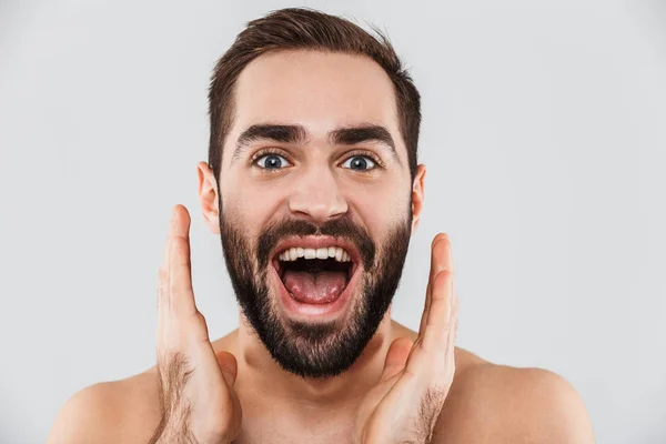 Close up of a young handsome bearded shirtless man — Stock Photo, Image