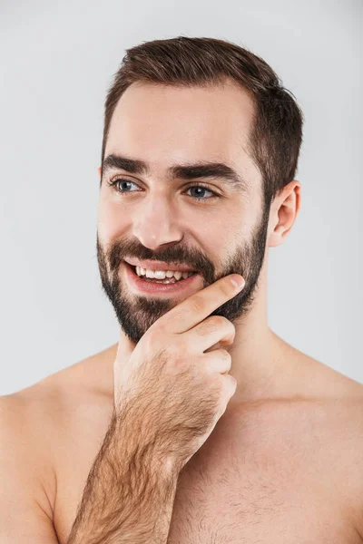 Close up of a young handsome bearded shirtless man — Stock Photo, Image