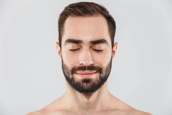 Close up of a young handsome bearded shirtless man — Stock Photo, Image