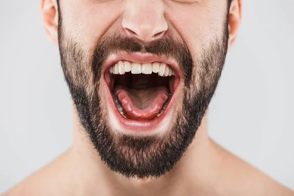 Gülümseyen bir sakallı adam portresi yarım yüz kadar kapatın — Stok fotoğraf
