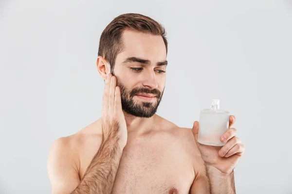 Portrait of a cheerful shirtless bearded man — Stock Photo, Image