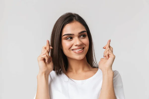 Retrato de uma bela jovem mulher casualmente vestida — Fotografia de Stock